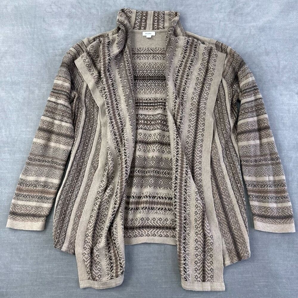 J. Jill Cardigan Sweater Womens L Brown Open Front Fine Knit Viscose Blend